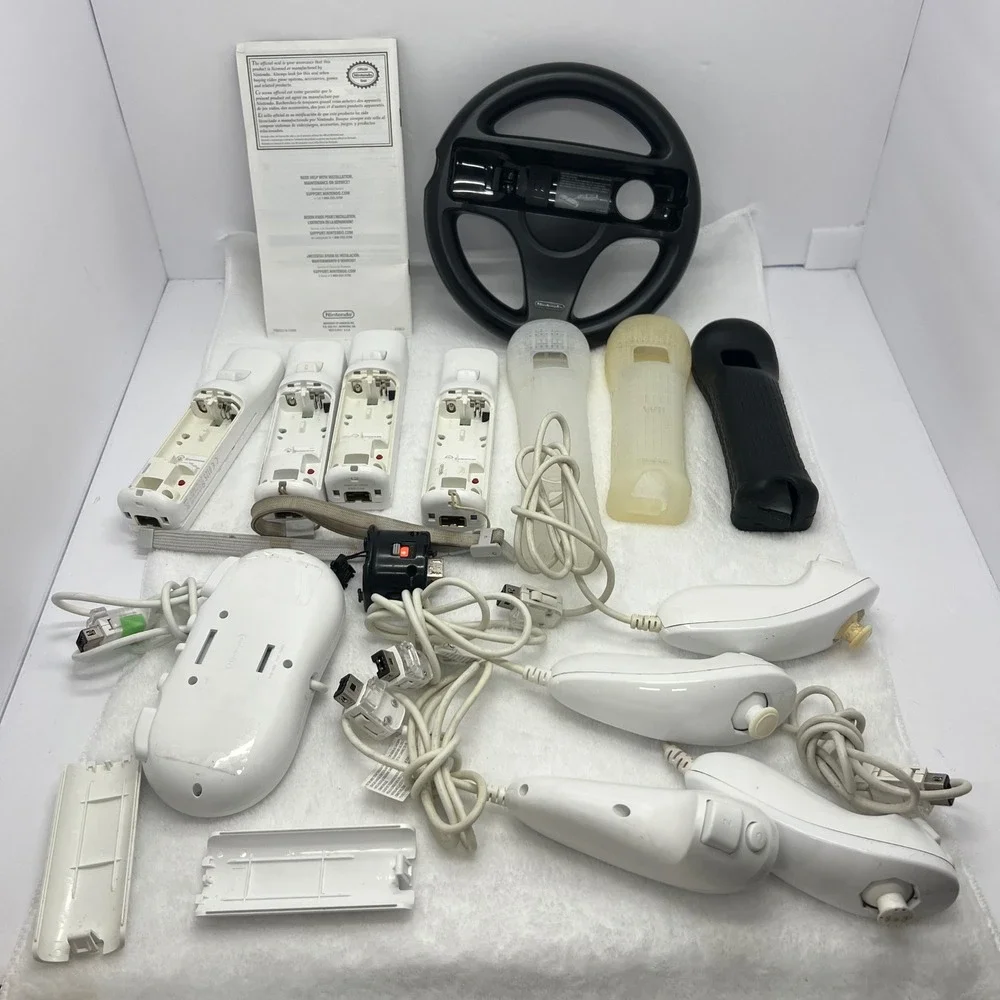Nintendo Wii Controller Lot 15pc White Black Good Untested OEM Remotes Wheel